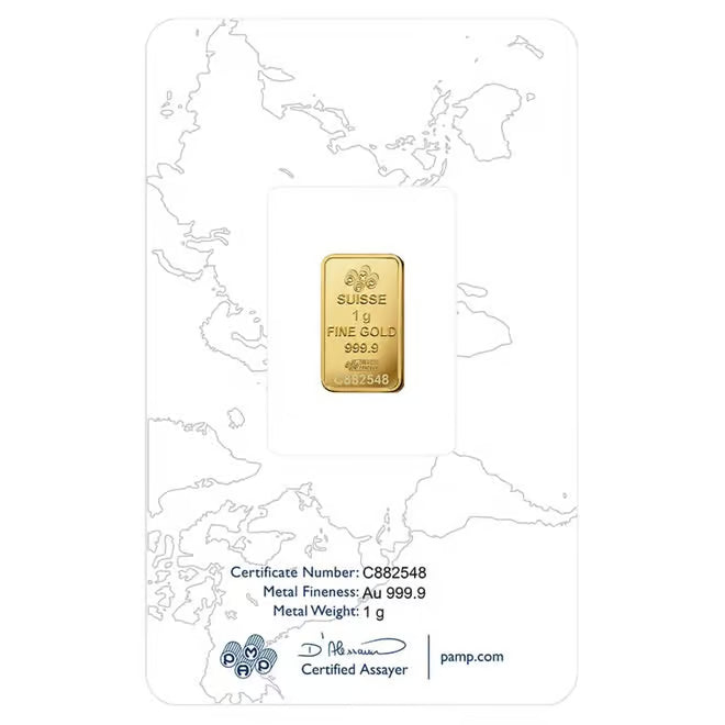 1 Gram PAMP Suisse Rosa Gold Bar .9999 Fine (in Assay)