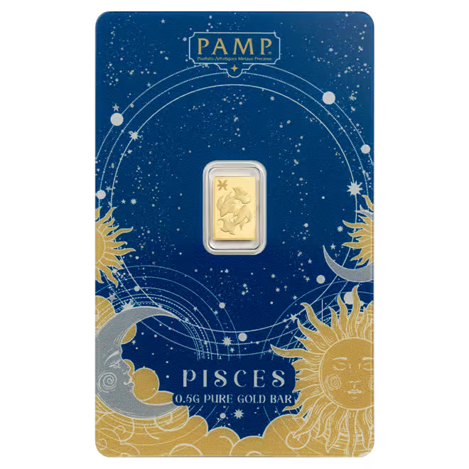 1/2 Gram PAMP Suisse Pisces Zodiac Gold Bar (in Assay)